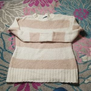 American Eagle Sweater Top Women's Small Round Neck Long Sleeve Peach White